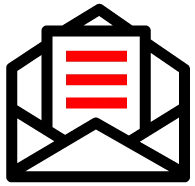 Letter and envelope outline with red lines on the letter.