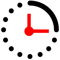 Black clock outline with red hands